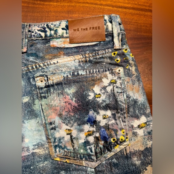 Free People Tennessee Low Rise Illusion Jeans Floral Canvas Paint Splatter Sz 28 - Picture 9 of 15